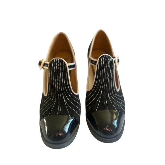 John Fluevog Black Brogue T-Strap Heels - Picture 2 of 9